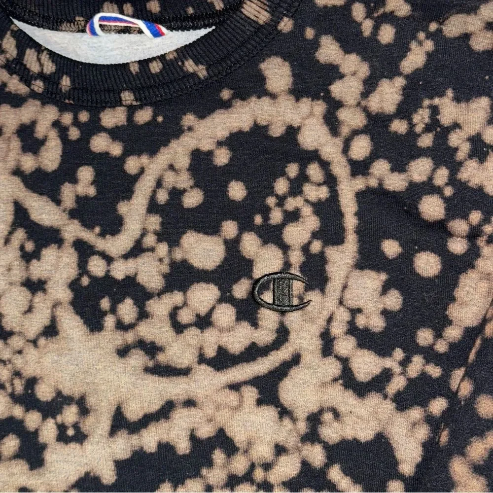 Champion size small black crewneck custom bleach splatter design sweatshirt